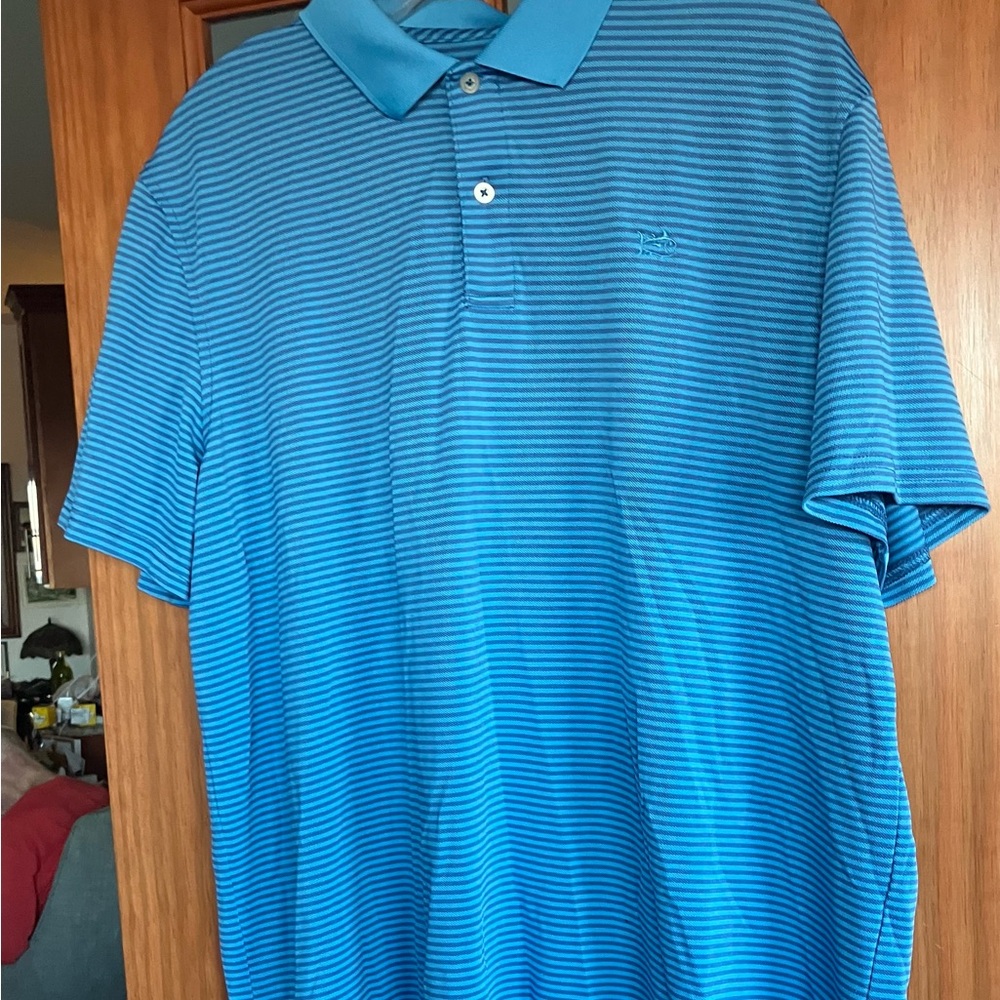 Southern Tide Aqua Performance  Striped Golf Classic Polo Shirt